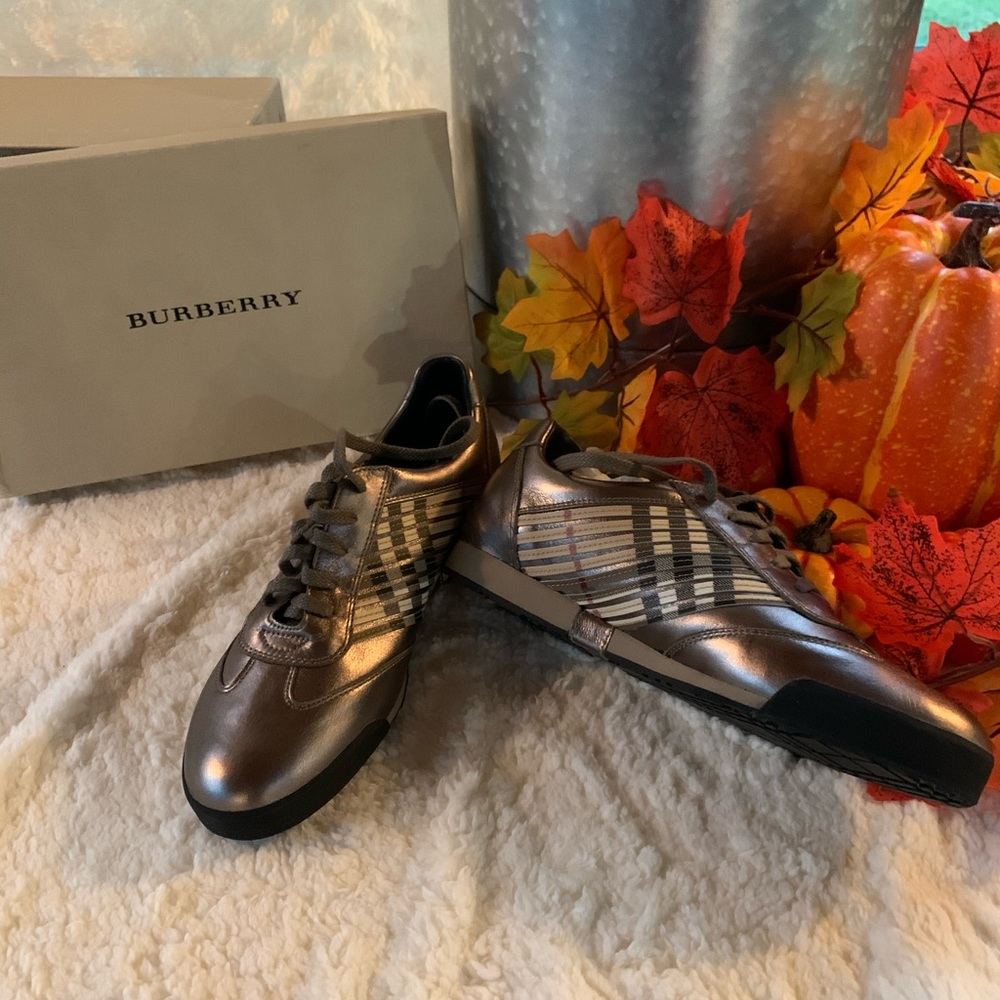 New Burberry Sliced Gunmetal Metallic Tennis shoes